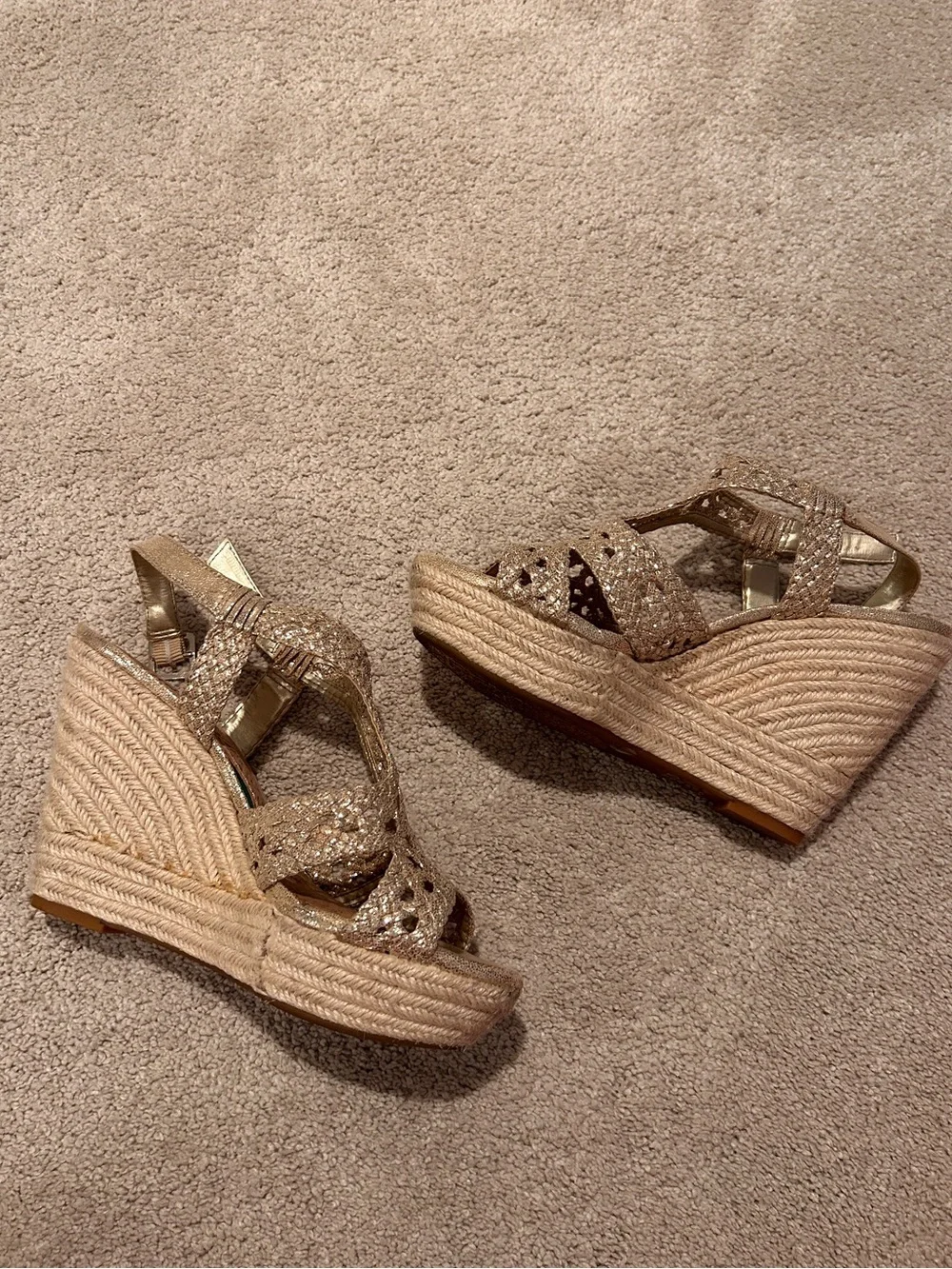 Gianni Bini Gold Braided Espadrille Wedge Sandals